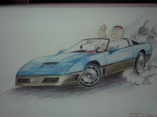 Peter from Family GUY drives a Corvette artwork Vintage and